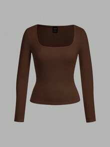 SHEIN EZwear 2pcs/Set Women Plus Size Solid Color Crew Neck Bodysuit, Casual Long Sleeve T-Shirt Outfit/Fall/Winter