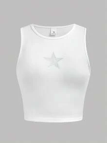 Girlism Teen Girls' Stylish Star Pattern Silver & Black Hoodie, Round Neck Tank Top And Cargo Pants Sports Suit - Black and White - View 6