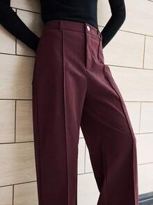 Lumivelle Women's Matte Leather Straight Leg Pants, Suitable For Commuting - Redwood - View 6
