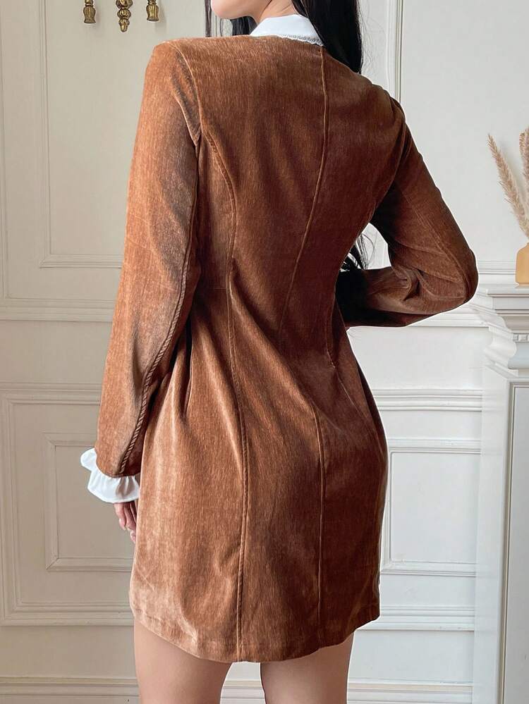 French Style Tie Bow Knot Elegant Short Dress For Women, Autumn/Winter