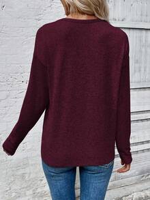 EMERY ROSE T-shirt à manches longues à col rond et épaules tombantes avec motif cœur, style décontracté et polyvalent pour femmes