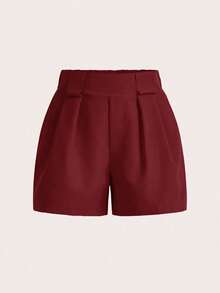 VaVaBold Pantalones cortos de mujer de unicolor con bolsillo y pliegues