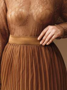 Anewsta Plus Size Women Elegant Fashion Versatile Ombre Pleated Skirt - Coffee Brown - View 7