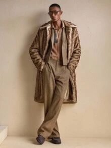 AKNOTIC Abrigo casual de manga larga con efecto de piel sintética de estilo callejero de moda para hombre, para otoño e invierno - Gris Claro - Ver 1