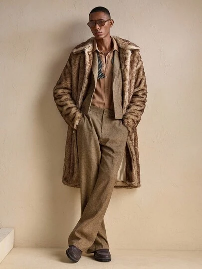 AKNOTIC Abrigo casual de manga larga con efecto de piel sintética de estilo callejero de moda para hombre, para otoño e invierno