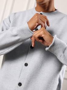 SUMWON Regular Modern Button Front Knit Cardigan Sweater Winter Cozy Ribbed Trim Casual Loungewear Classic Everyday Essential Layering Piece - Blue - View 4