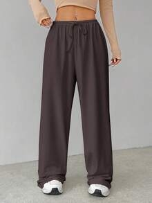 SHEIN Tall Soft White Knitted Home Baggy Pants, Loose Pant - Mocha Brown - View 2