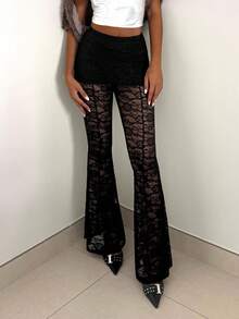 EgrlEra Women's Flared Lace Pants Fall For Women, Autumn/Winter Style, Party - Black - View 5