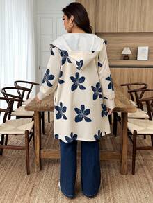 Weeklong Plus Size Women Floral Print Long Sleeve Zip Front Casual Hooded Jacket, Random Print Winter Fall Autumn - Multicolor - View 2