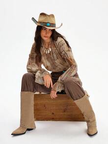 Styleloop Botas occidentales de tacón alto grueso y con tachuelas de estilo vintage para mujer, adecuadas para Halloween, Navidad, fiestas y uso diario