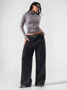 LYSMO 2025 New Arrive Minimalism Fall Women's Grey Solid Color Turtleneck Top Gothic Back To School, Homecoming, 2000s Style, Y2K Women, Streetwear New Year Halloween Costumes - Grey - View 4