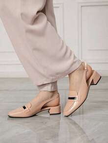 Sleekvia New Apricot Closed Toe Chunky Heel Sandals For Women For Christmas - Apricot - View 2