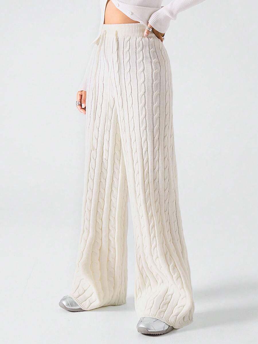 LYSMO Damskie, uniwersalne, dzianinowe spodnie z szerokimi nogawkami w jednolitym kolorze