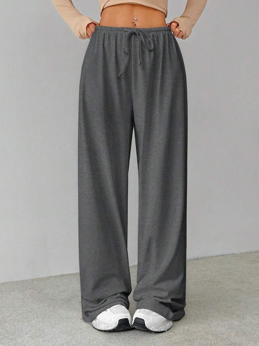 SHEIN Tall 柔软白色针织家居宽松裤，宽松裤 - 深灰色 - 查看 1