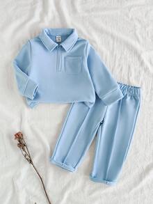 SHEIN Vintaside Kids 2 Stücke Baby Mädchen Lässig Langarm Top + Khaki Hose Set, geeignet für Ausflüge oder Lässig Zuhause