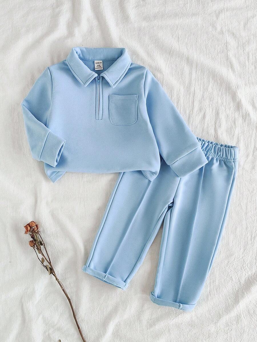 SHEIN Vintaside Kids 2 Stücke Baby Mädchen Lässig Langarm Top + Khaki Hose Set, geeignet für Ausflüge oder Lässig Zuhause