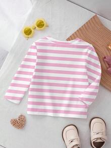 THE POWERPUFF GIRLS X SHEIN Baby Girl Spring Fall Cute Cartoon And Striped Print Long Sleeve T-Shirt - White - View 2