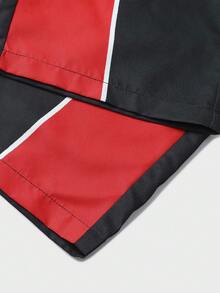 ROMWE MEN Prep Unisex Straight Leg Woven Pants With American English Graphic Print - Black - View 8