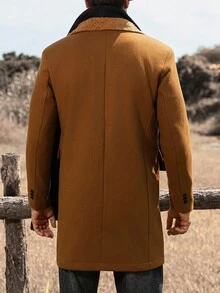 Manfinity Nomadique Men's Solid Color Pocket & Button Front Long Sleeve Overcoat, Autumn Fall Going Out Overcoat, For Friends, Husband, Boyfriend Gifts Men Long Coat Brown For Men