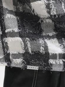 SUMWON 破洞格纹宽松版型纽扣衬衫长袖休闲纹理磨损毛边未完成下摆秋冬领口日常穿着