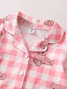 2pcs/Set Young Girl Casual Cute Bear Print Long Sleeve Cardigan And Pants Homewear Set - Dusty Pink - View 4