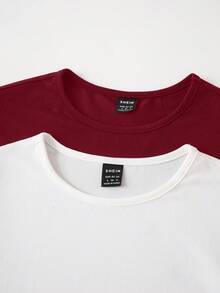 SHEIN BASICS 2pcs/Set Casual Solid Color Knit Crew Neck Long Sleeve Bodysuit For Women/Spring - Burgundy - View 7