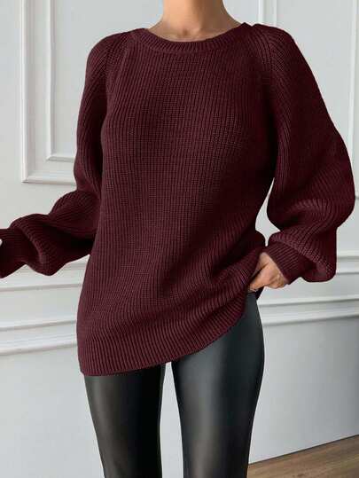 Women's Casual Everyday Commute Simple Solid Color Raglan Sleeve Pullover Sweater, Autumn/Winter