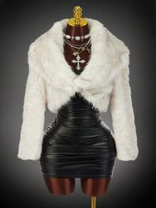 Y2K Amplova 女式大翻领长袖染色尖刺长毛时尚性感人造皮草大衣，适合秋冬季派对和俱乐部 - 淺灰色 - 查看 9