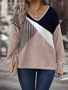 EMERY ROSE 新款大码女式时尚印花V领长袖T恤 - 彩色 - 查看 3