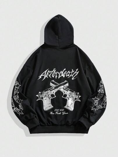 Street Life Sudadera con capucha casual de hombre con estampado de color contrastante, otoño