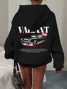 Attitoon Women Cycling Pattern Relaxed Fit Hoodie, Suitable For Graduation, Back To School, Streetwear, Teacher Outfits, Autumn And Winter, Y2K, Vintage, Country, Racing