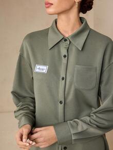 Graceveil Women's Military Green Sweatshirt Material Casual Stylish Long Shirt Top