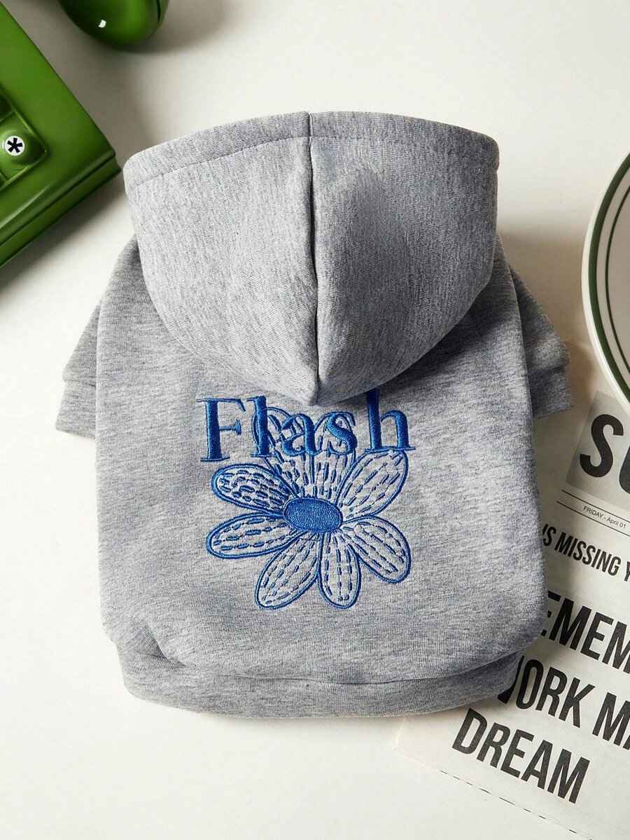 PETSIN 1 Universal Pet Hoodie For Cats And Dogs, Embroidered Daisy Hoodie, Comfortable Small Dog Clothing For Spring, Autumn, And Winter - 灰色 - 查看 1