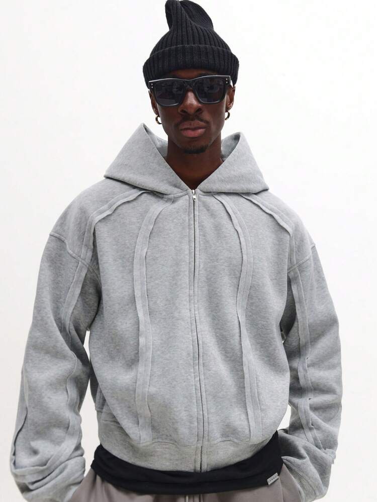 사이드 포켓과 패널 디자인이 있는 풀 지퍼 후드 티셔츠