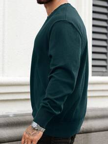 Manfinity Homme Plus Size Men's Casual Solid Color Crew Neck Sweater, Autumn/Winter