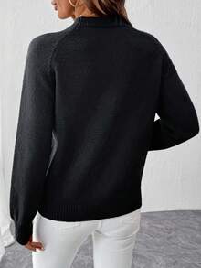 EMERY ROSE Floral Pattern Raglan Sleeve Sweater Fall Winter Cloth For Women - Black - View 2