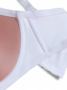 SHEIN 1pc Plus Size Women Contrast Lace Striped Wireless Adjustable Bra, Lift - Black and White - View 10