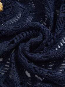 ROMWE Bộ 2 món áo khoác cardigan họa tiết ngôi sao và mặt trăng cổ điển Hippie và chân váy ngắn màu tương phản - Màu xanh lam - Xem 4