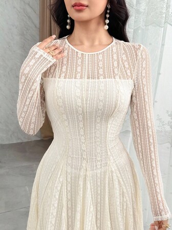 Feyla Women's Elegant Commuter Solid Color Lace Mini Dress