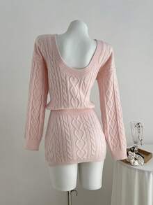 SHEIN Unity Abito casual da donna in maglia, senza schienale, con design traforato, adatto per vacanze e tempo libero - Rosa - Visualizzare 2
