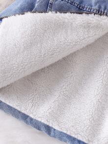 SHEIN 年轻女孩休闲酷蓝牛仔拼布白色保暖内衬保暖夹克，秋冬 - 中等水洗藍 - 查看 3