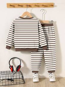 SHEIN 2pcs/Set Baby Boy Casual Loose Knit Soft Pullover Sweatshirt And Pants Set, Autumn/Winter - Multicolor - View 4