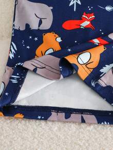 Conjunto de 6 piezas de pijama de manga larga con estampado de rayas de oso y zorro, cómodo y de alta elasticidad para niños pequeños, para otoño/invierno