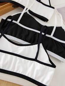 3 件套女式基本款带衬垫吊带背心，撞色，简约，甜美，运动，黑白 - 彩色 - 查看 6