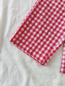 SHEIN Playful Pals 2-Piece Baby Girl Casual All-Match Solid Color Long-Sleeved Pocket Top And Plaid Pattern Trousers Set Suitable For Spring, Autumn And Winter Daily Wear Fall - Red - View 5