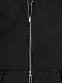 Manfinity Homme 大码男士休闲纯色拉链连帽衫运动衫，黑色拉链连帽衫，黑色拉链连帽衫，拉链连帽衫，男士拉链连帽衫，秋季 - 黑色 - 查看 3