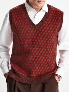 Manfinity CityGents Men's Autumn/Winter Casual Geometric Pattern Knitted Vest