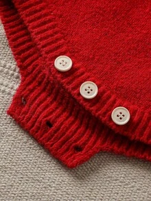 Barboteuse de Noël pour bébé fille avec broderie de lignes et pantalon à bretelles, convient pour le printemps, l'automne et l'hiver - Rouge - Voir 8