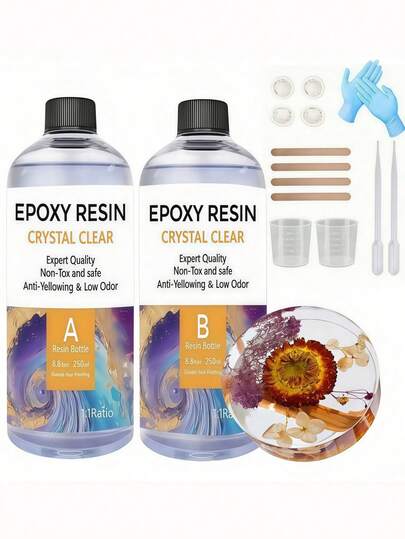500ml Crystal Epoxy Resin Kit - Table Top Epoxy Resin Kit - Epoxy Resin For Resin Molds, Table Top, Art Resin, Craft, Jewelry Casting, DIY, Tumblers & Wood Craft Decoration, Simple Mixing 1:1 Ratio