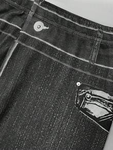 EMERY ROSE Women's Bestselling Denim Effect Print Casual Leggings - Grey - View 6